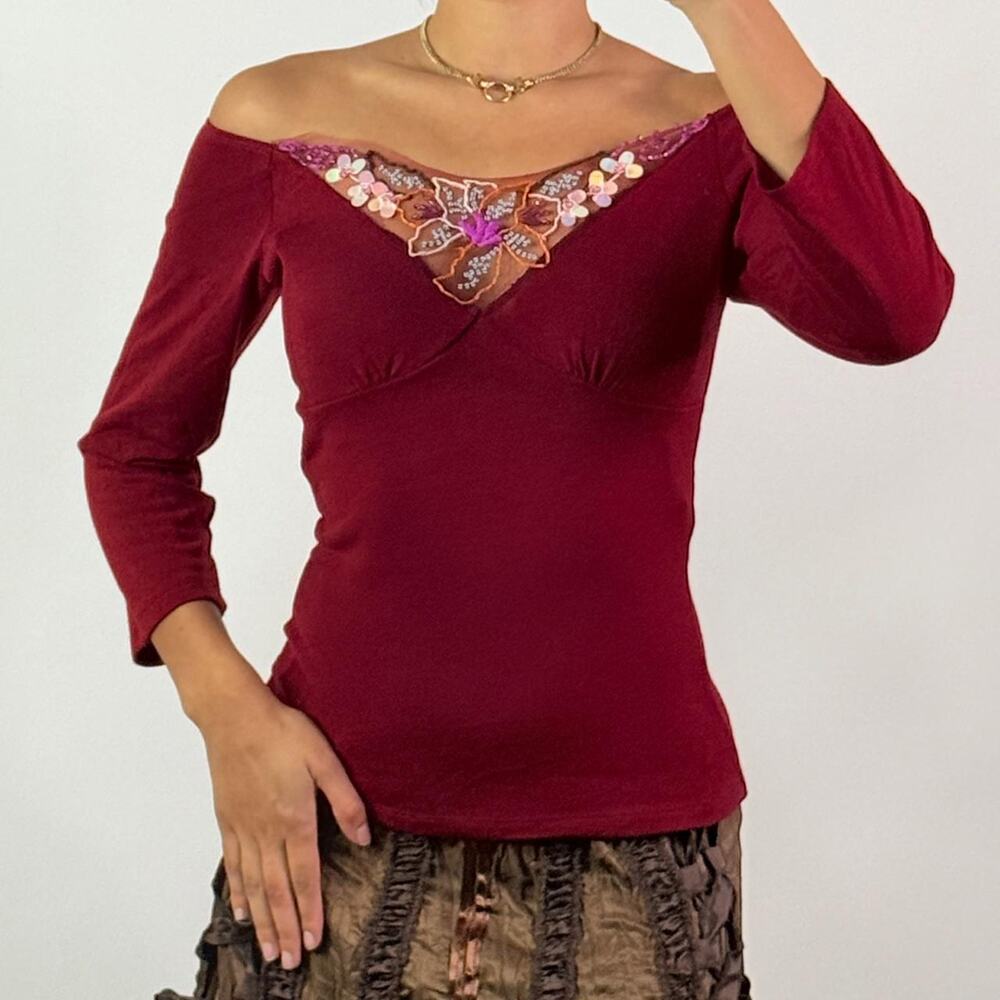 Burgundy Embroidered Top L